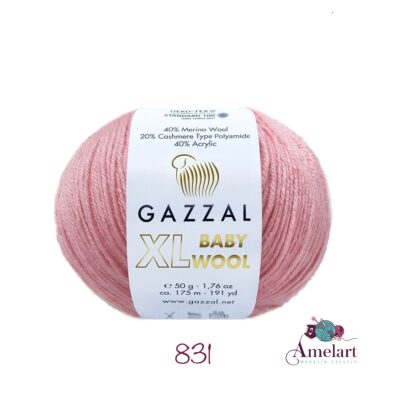 Baby wool XL, Fir de tricotat/crosetat Gazzal, Lana Merinos 40%, Casmir 20%, Acril 40%, 50g/100m,