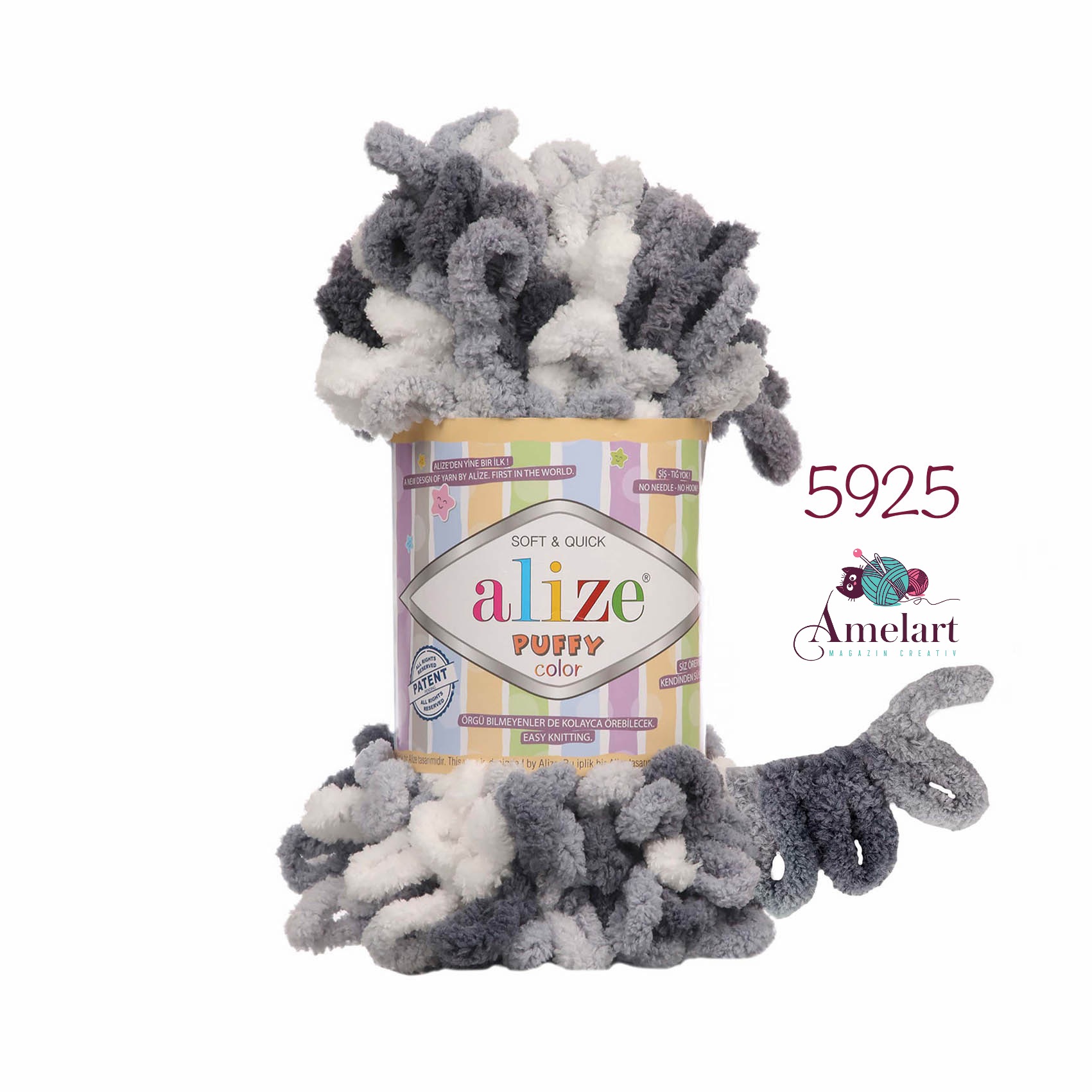 fir de tricotat / crosetat alize puffy color, poliesterl 100%, 100g/9,2m