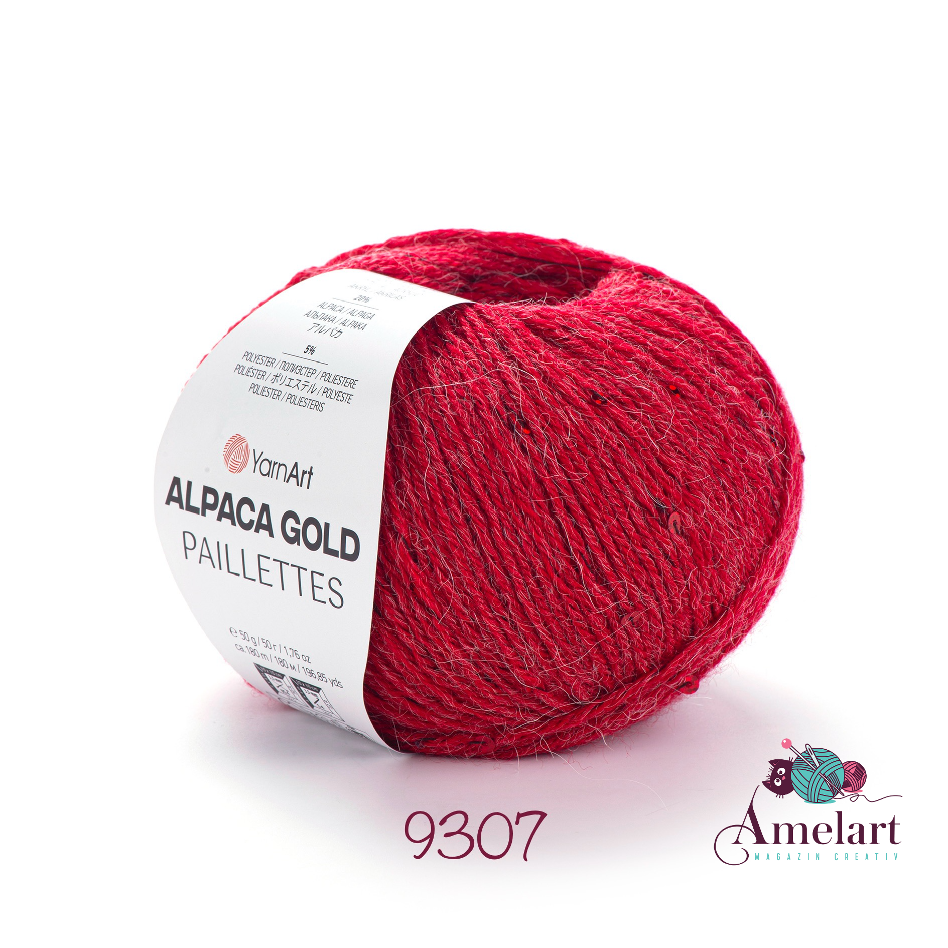 fir de tricotat alpaca gold paillettes, alpaca 20%, poliester 5%, acril 75%, 50g/180m